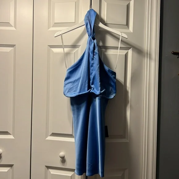 Lulu blue satin halter dress - Picture 2 of 9